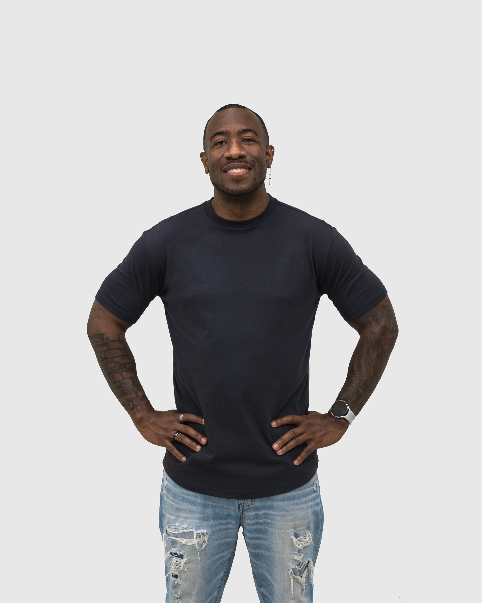 Carbon Curved  Hem Crew Neck