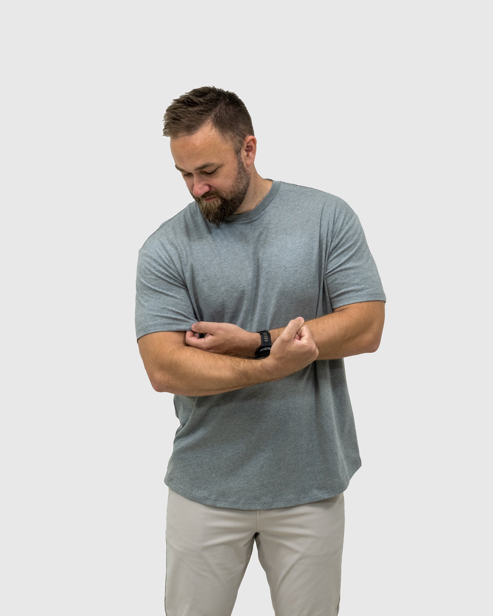 Heather Gray Curved Hem Crew Neck