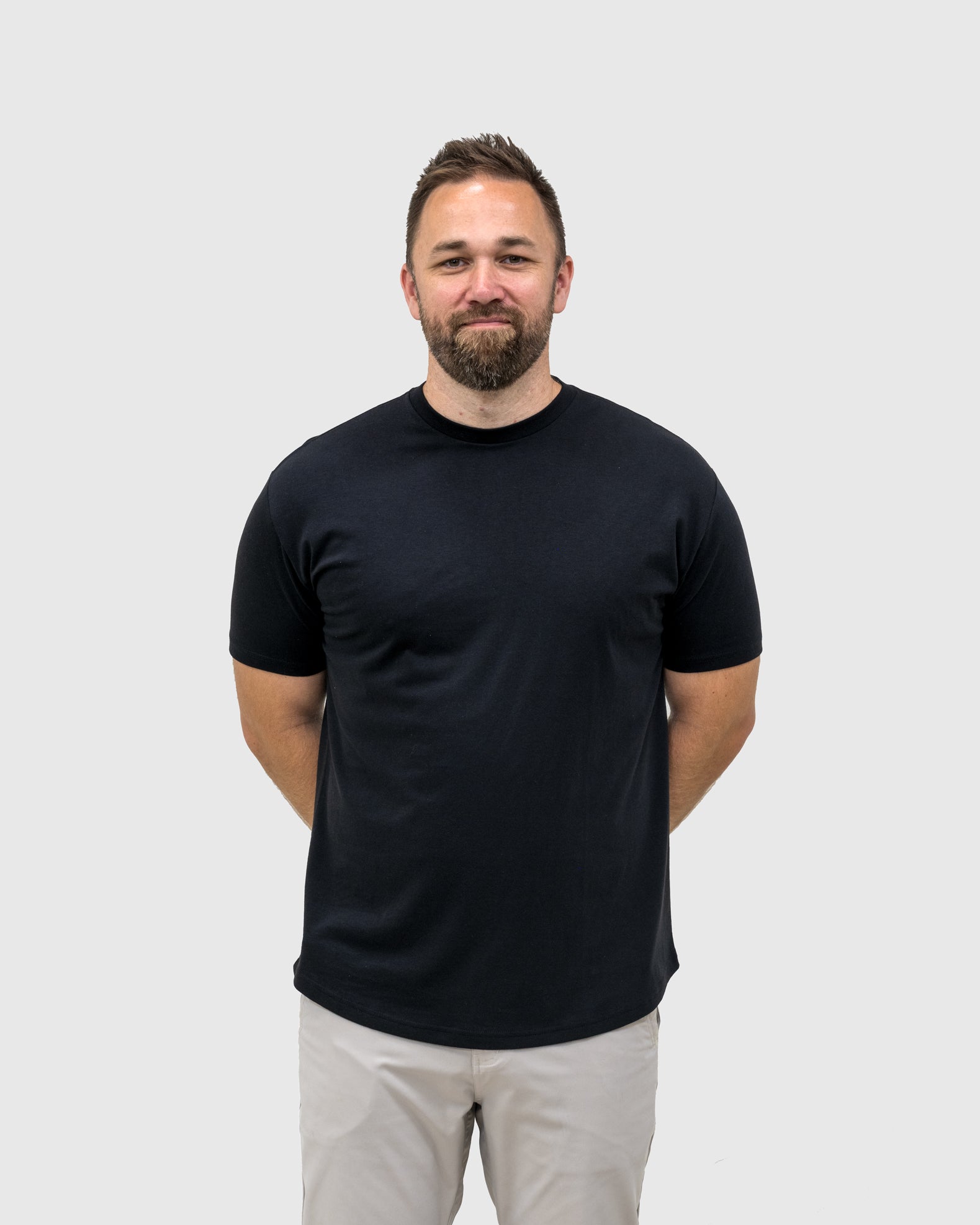 Black Curved Hem Crew Neck