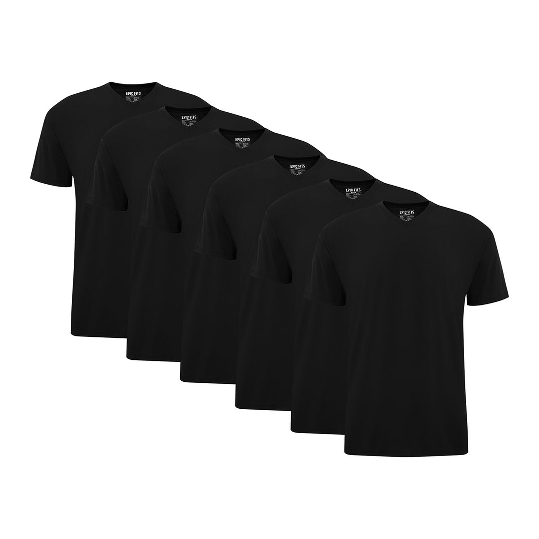 Men's Black V-Neck Full Sleeve T-Shirt with Ribbed Hem
