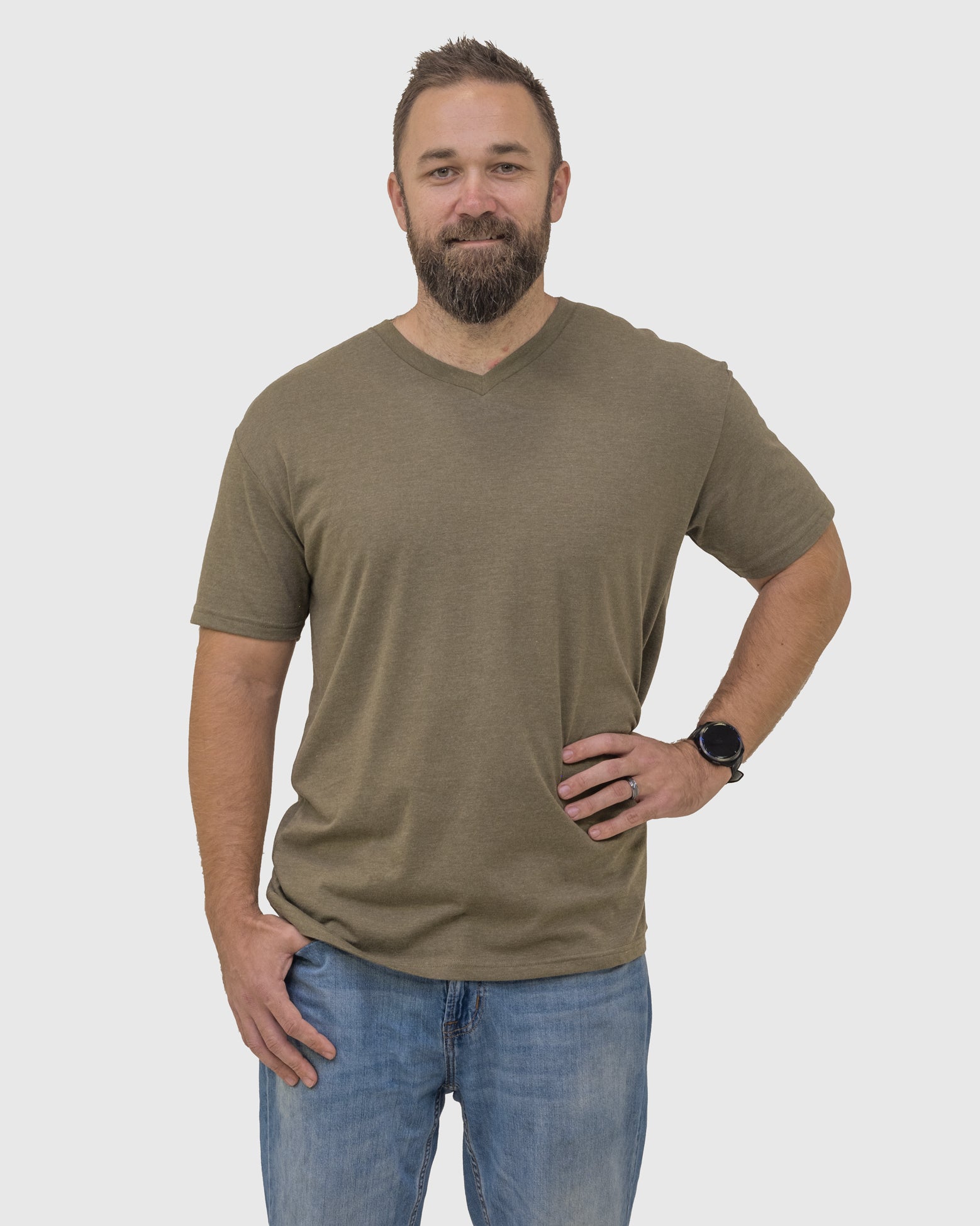 Heather Military Green V-Neck