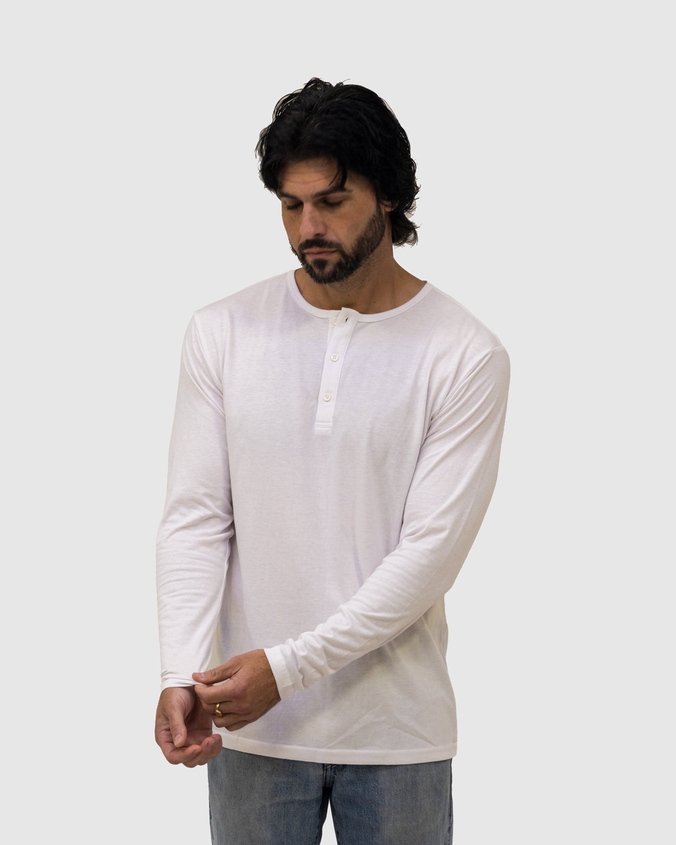 White Long Sleeve Henley